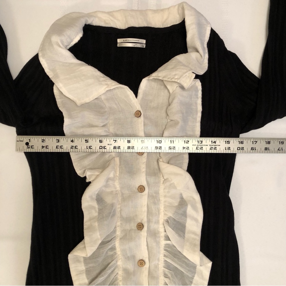 Anthropologie Black Cardigan Button Front with White Ruffle Trim Size S - Picture 4 of 8